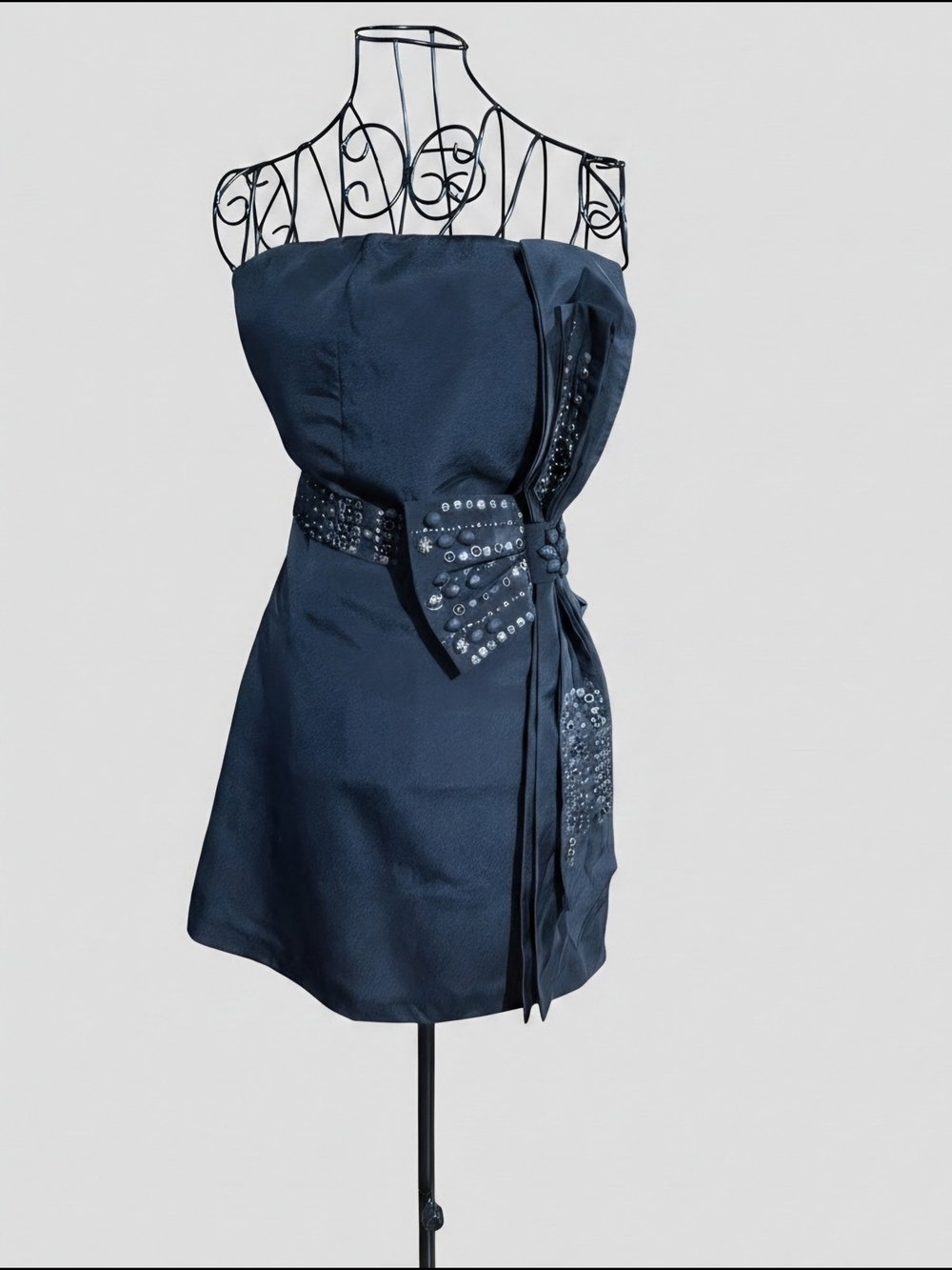 Strapless Black Cocktail Dress with Embellished Waist